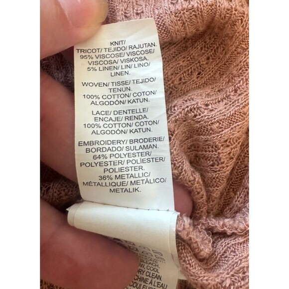 Lucky Brand Blouse Size M Pink Henley V-Neck Pleated Lace Romantic Boho Peasant - Picture 8 of 12